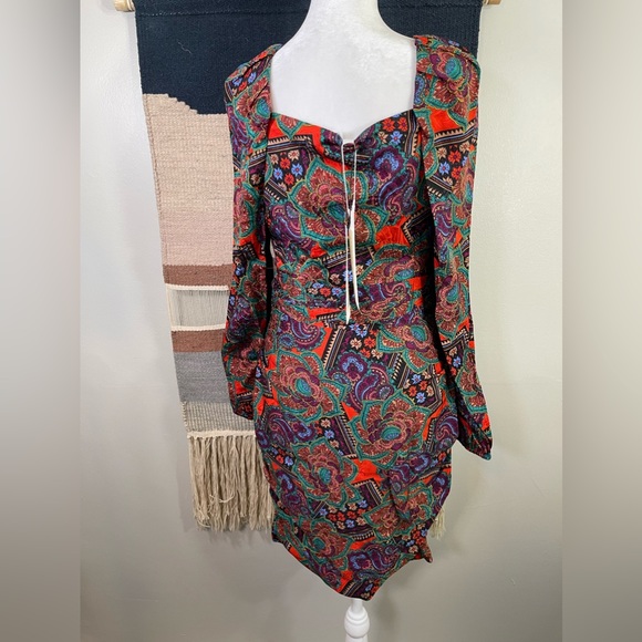 NWT Veronica Beard Bellino Paisley Bubble Long Sleeve Silk Mini Dress 6 Coquette - Picture 6 of 9